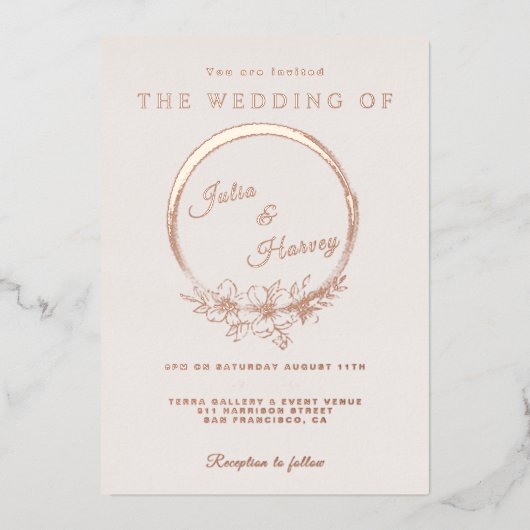 エレガントバラ金ゴールド結婚赤面箔招待状 箔招待状 (正面)