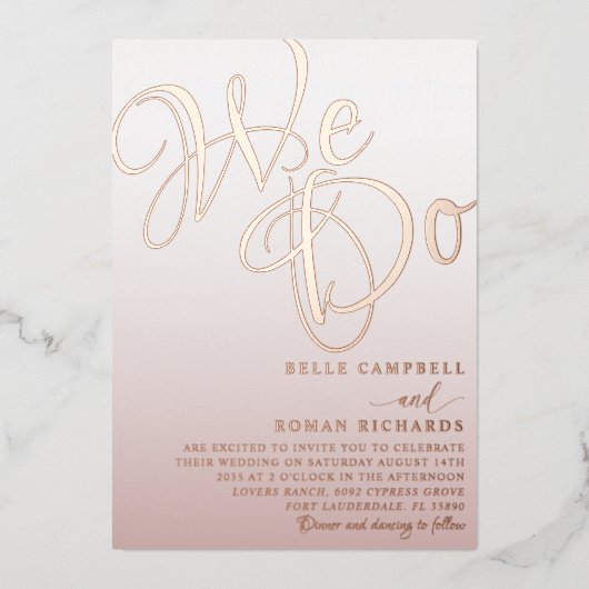 エレガントバラ金ゴールド結婚 箔招待状 (正面)