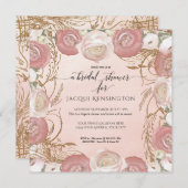 エレガントバラ金ゴールド絵を描ブライダル 招待状 (正面/裏面)