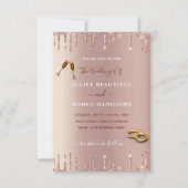 エレガントバラ金ゴールド赤面グリッター結婚式招待状 招待状 (正面)