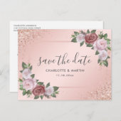 エレガントバラ金ゴールド赤面ピンクフローラ結婚ズ 案内ポストカード (正面/裏面)