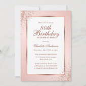 エレガントバラ金ゴールド赤面ピンク80番目誕生日 招待状 (正面)