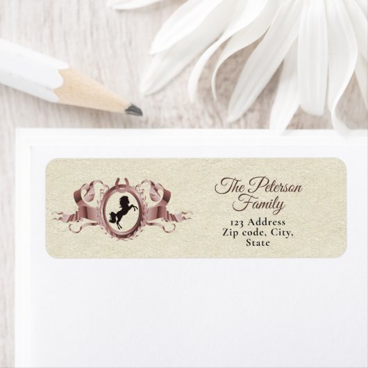 エレガントバラ金ゴールド馬術帯リボンの紋章 ラベル (インサイチュ)