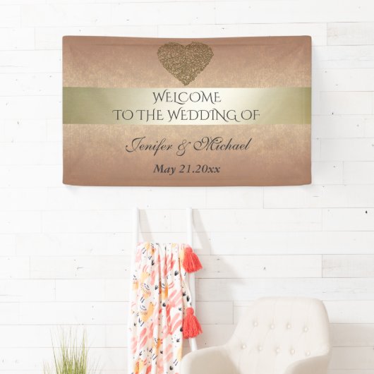 エレガントバラ金ゴールド黄金抽象芸術ハート結婚ズ 横断幕 (インサイチュ)