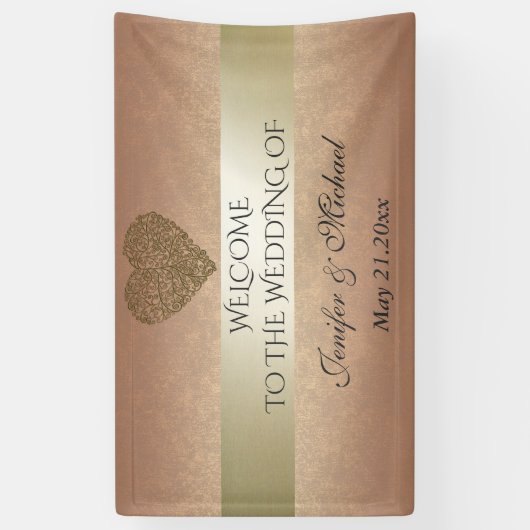 エレガントバラ金ゴールド黄金抽象芸術ハート結婚ズ 横断幕 (縦)