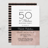 エレガントバラ金ゴールド50誕生日 招待状 (正面/裏面)