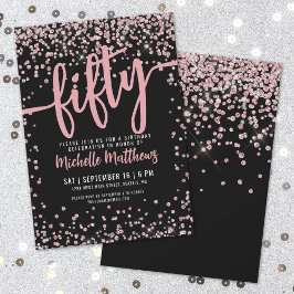 エレガントバラ金ゴールド50誕生日 招待状