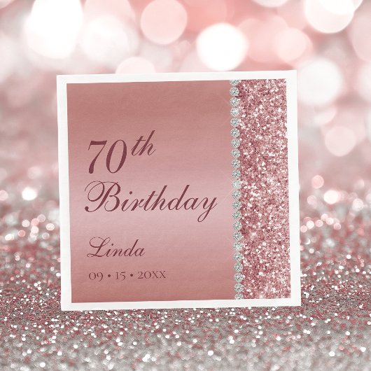 エレガントバラ金ゴールド70誕生日 スタンダードカクテルナプキン