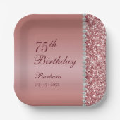エレガントバラ金ゴールド75番目誕生日 ペーパープレート (正面)