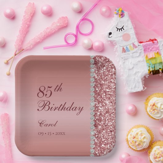 エレガントバラ金ゴールド85番目誕生日 ペーパープレート (パーティー)