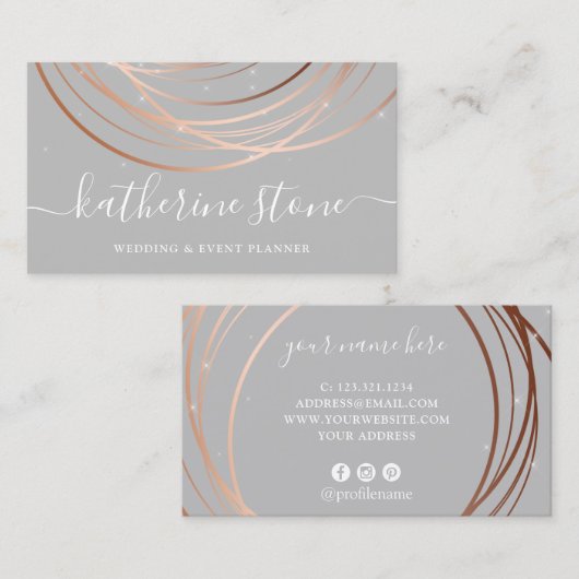 エレガントバラ金ゴールド&グレーイベントプランナー 名刺 (正面/裏面)