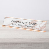 エレガントバラ金ゴールド+ホワイトマーブルカスタムドアまたは デスクネームプレート (正面)
