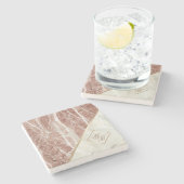 エレガントバラ金ゴールド |白大理石モノグラム ストーンコースター (横)