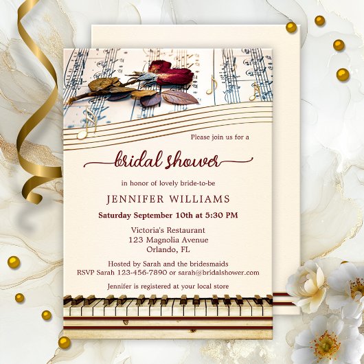 エレガントバラ音楽ブライダルシャワー招待 招待状