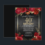 エレガントバラ40th誕生日招待状<br><div class="desc">フェイク金ゴールドエレガント紙吹雪が上下にハイライト縁ど表示明るい深い赤いバラと金ゴールドフローラアクセント。すべての文字は調整可能で、簡単は独自のパーティーニーズに合わせて変更できる。素晴らし生誕エレガント生日テンプレートデザイン。</div>