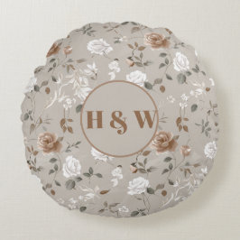 エレガントバラ&つる植物型円枕 ラウンドクッション