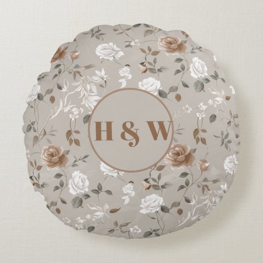 エレガントバラ&つる植物型円枕 ラウンドクッション (正面)