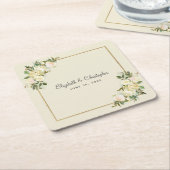 エレガントバラ |のパーソナライズされた水結婚色 スクエアペーパーコースター (アングル)