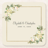 エレガントバラ |のパーソナライズされた水結婚色 スクエアペーパーコースター (正面)