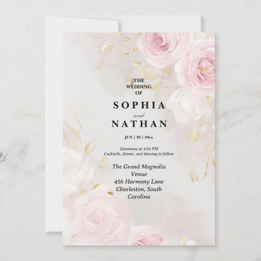 エレガントバラ&リリーフローラ結婚式招待状 招待状 (正面)