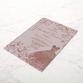 エレガントバラ&赤面ブライダルシャワーバラ金ゴールド 箔招待状 (回転した状態)