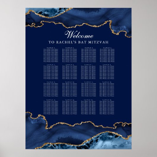 エレガントバルミツワーパーティー青金ゴールド座席表 ポスター (正面)