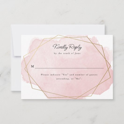 エレガントバルミツワーピンク水彩返信カード (正面)