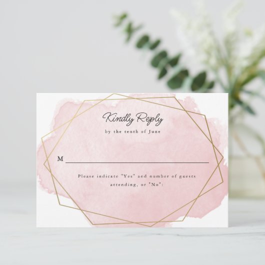 エレガントバルミツワーピンク水彩返信カード (スタンド正面)