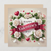 エレガントバレンタインデーデザインとバラ、ハート シーズンカード (正面/裏面)