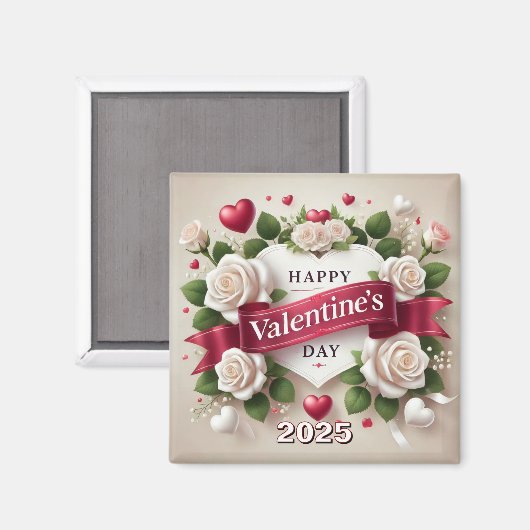 エレガントバレンタインデーデザインとバラ、ハート マグネット (正面/裏面)