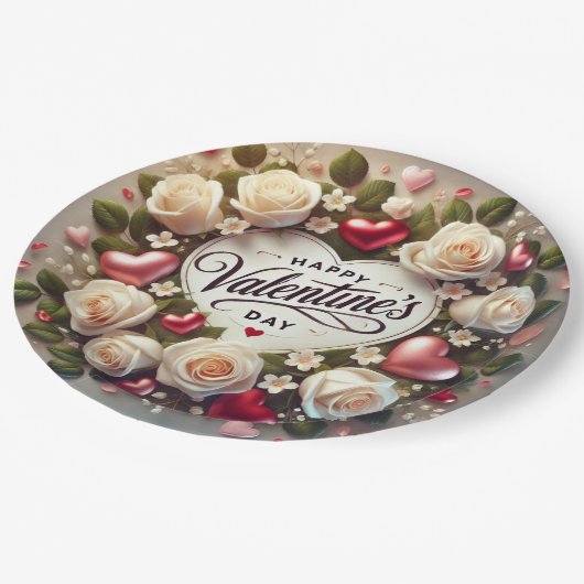 エレガントバレンタインデーデザインとバラ ペーパープレート (アングル)