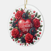 エレガントバレンタインデーハートとバラ セラミックオーナメント (左)