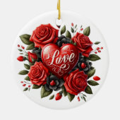 エレガントバレンタインデーハートとバラ セラミックオーナメント (裏面)