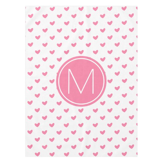 エレガントバレンタインピンク白の小さなハートパターン テーブルクロス (正面)