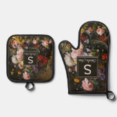 エレガントバロックの花はまだライフ絵画アート 鍋つかみ&鍋敷きセット (正面)