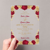 エレガントバーガンと金ゴールドのフローラフレ結婚ーム アクリル招待状 (インサイチュ (ポータブル))