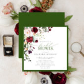 エレガントバーガンディエメラルドグリーンフローラ水彩 招待状