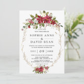 エレガントバーガンディピンクの花の金ゴールド結婚の 招待状 (スタンド正面)