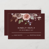 エレガントバーガンディフローラ秋の結婚式RSVPカード 出欠カード (正面/裏面)
