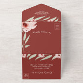 エレガントバーガンディーピンクの水彩フローラ結婚ズ オールインワン招待状 (外側)