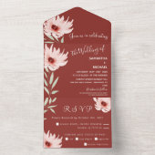 エレガントバーガンディーピンクの水彩フローラ結婚ズ オールインワン招待状 (内側)