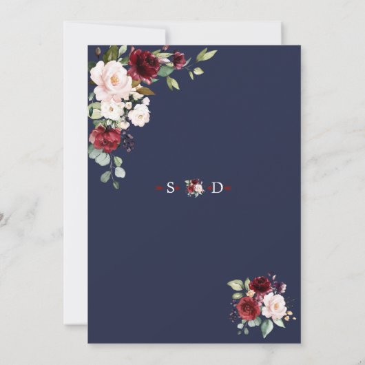 エレガントバーガンディーピンクの花の金ゴールドフレーム結婚ズ 招待状 (裏面)