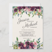 エレガントバーガンディーピンク水彩フローラ 招待状 (正面)