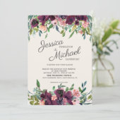 エレガントバーガンディーピンク水彩フローラ 招待状 (スタンド正面)