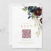エレガントバーガンディーフラワーブーケ 結婚式QR RSVP 招待状 (裏面)