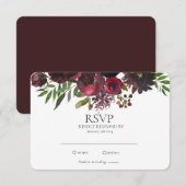 エレガントバーガンディーレッドローズフローラウェディングRSVPカード 出欠カード (正面/裏面)
