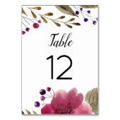 エレガントバーガンディ水の色の花結婚の色 テーブルナンバー (裏面)