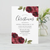 エレガントバーガンディ赤い花クリスマスパーティー 招待状 (スタンド正面)