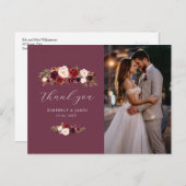 エレガントバーグンディと赤面の花結婚のあなた感謝していのための ポストカード (正面/裏面)