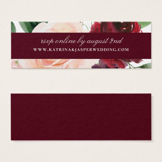 エレガントバーグンディフローラの結婚ウェブサイトRSVP (正面&裏面)